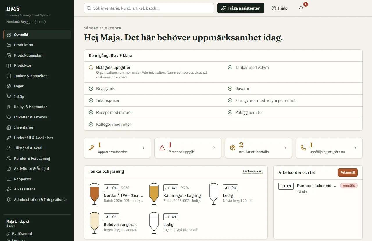 The BMS overview with demo data